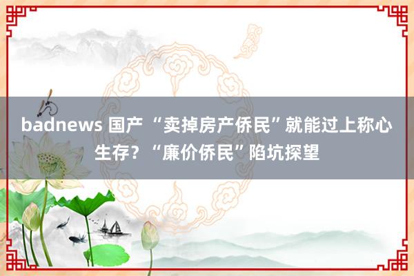 badnews 国产 “卖掉房产侨民”就能过上称心生存？“廉价侨民”陷坑探望