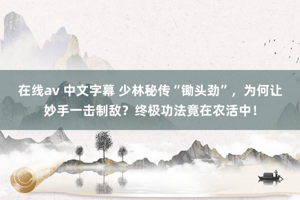 在线av 中文字幕 少林秘传“锄头劲”，为何让妙手一击制敌？终极功法竟在农活中！